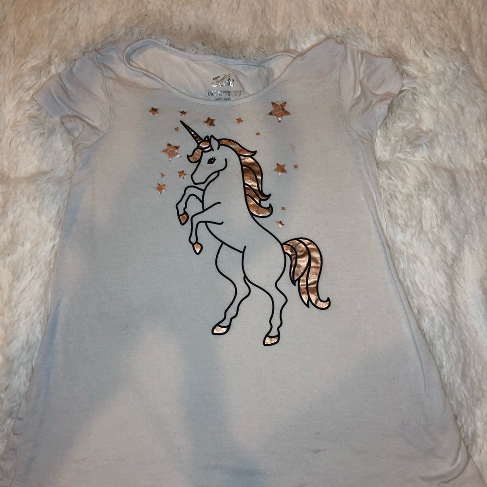 Justice Ivory Gold Unicorn Shirt SZ 10
